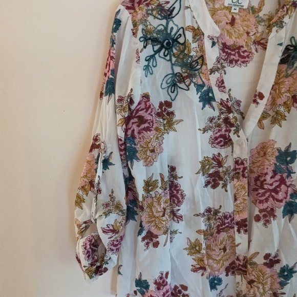 Chic Connection Womens Shirt Tunic  Floral Roll Tab Beach - Picture 3 of 5